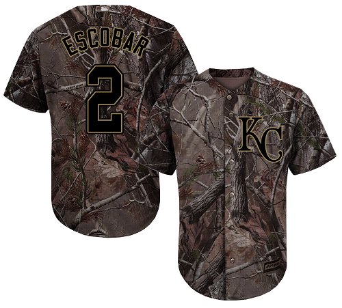 Royals #2 Alcides Escobar Camo Realtree Collection Cool Base Stitched Baseball Jersey