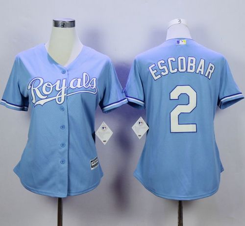 Royals #2 Alcides Escobar Light Blue Home Women's Stitched MLB jerseys