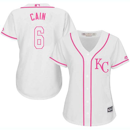 Royals #6 Lorenzo Cain White Pink Fashion Women's Stitched MLB Jersey
