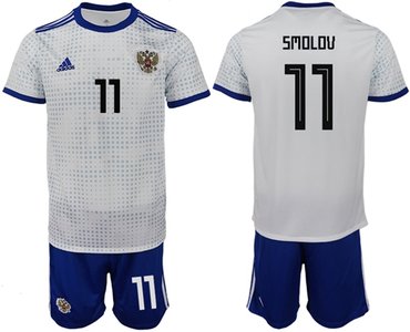 Russia #11 Smolov Away Soccer Country Jersey