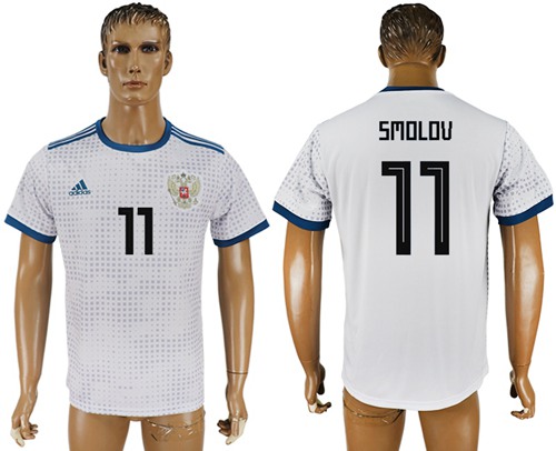 Russia #11 Smolov Away Soccer Country Jersey