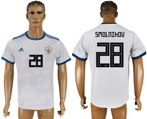 Russia #28 Smolnikov Away Soccer Country Jersey