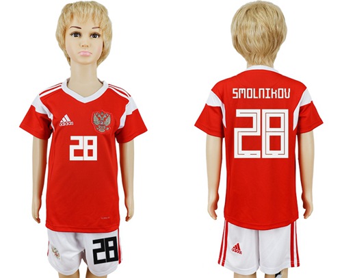 Russia #28 Smolnikov Home Kid Soccer Country Jersey