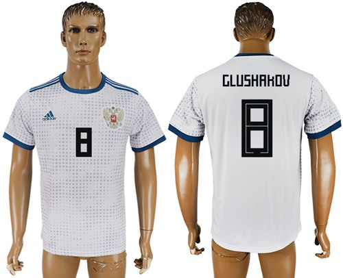 Russia #8 Glushakov Away Soccer Country Jersey