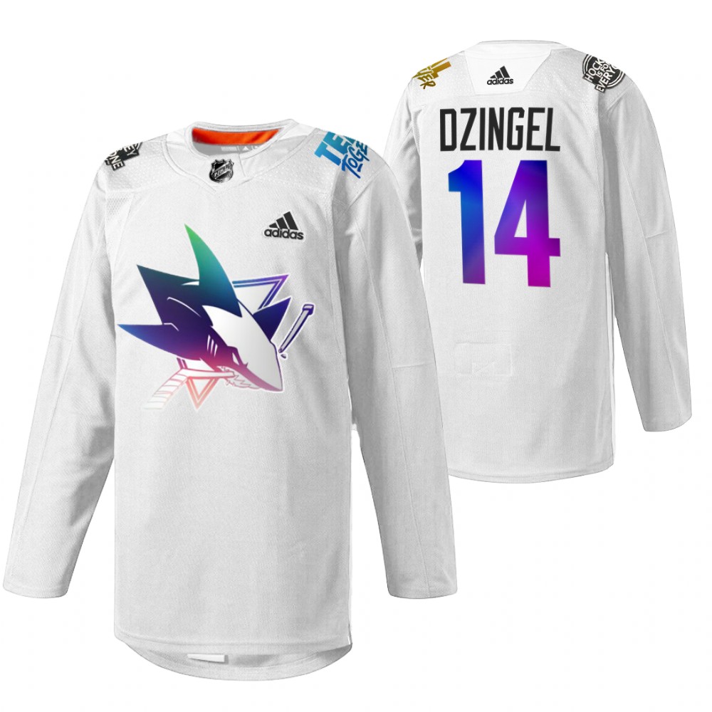 Ryan Dzingel Sharks Pride Night 2022 Jersey White HockeyIsForEveryone