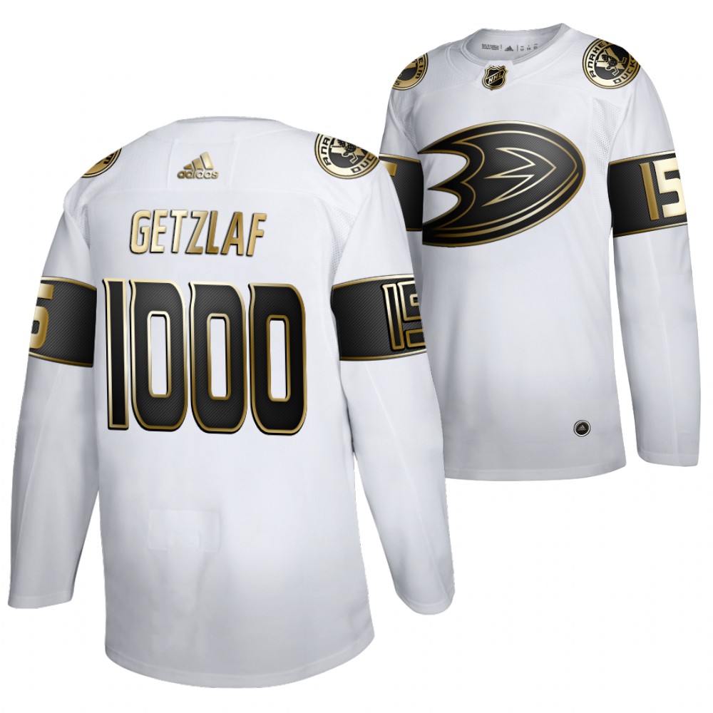 Ryan Getzlaf 1000 Career Points White Ducks #15 Jersey Golden Authentic