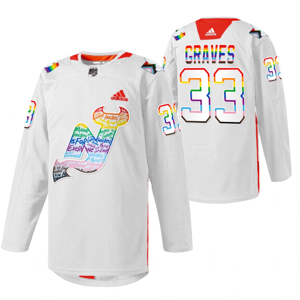 Ryan Graves Devils LGBTQ Pride Night 2022 Jersey White Warmup