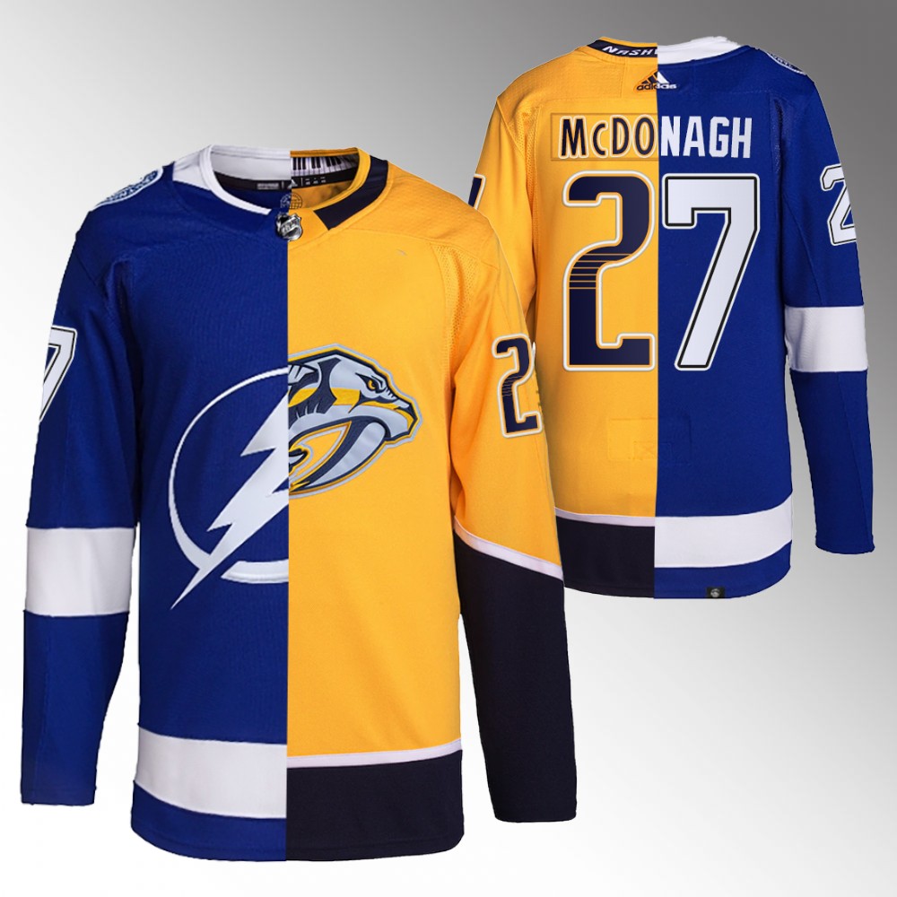 Ryan McDonagh Lightning x Predators Split Edition Jersey Blue Gold Authentic Rare