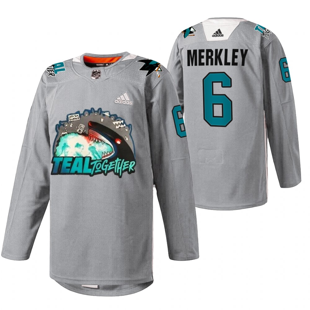 Ryan Merkley Sharks Fan Appreciation Jersey Gray Teal Togehter