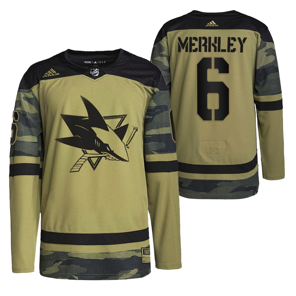 Ryan Merkley Sharks Military Appreciation Jersey Camo Authentic Practice