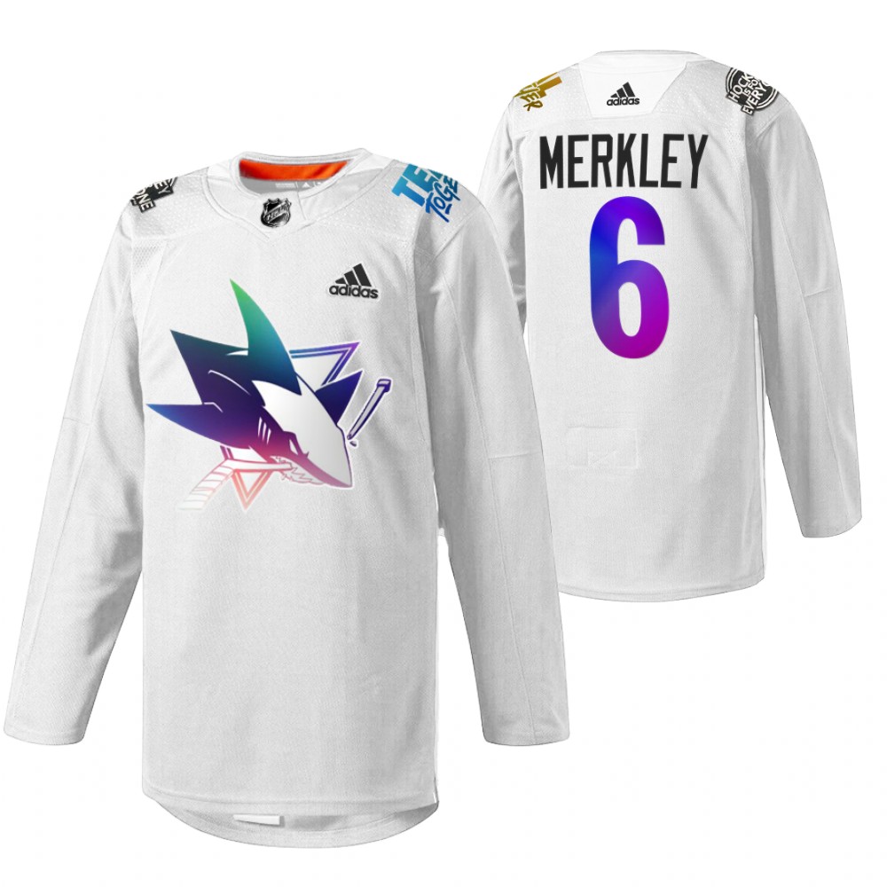Ryan Merkley Sharks Pride Night 2022 Jersey White HockeyIsForEveryone
