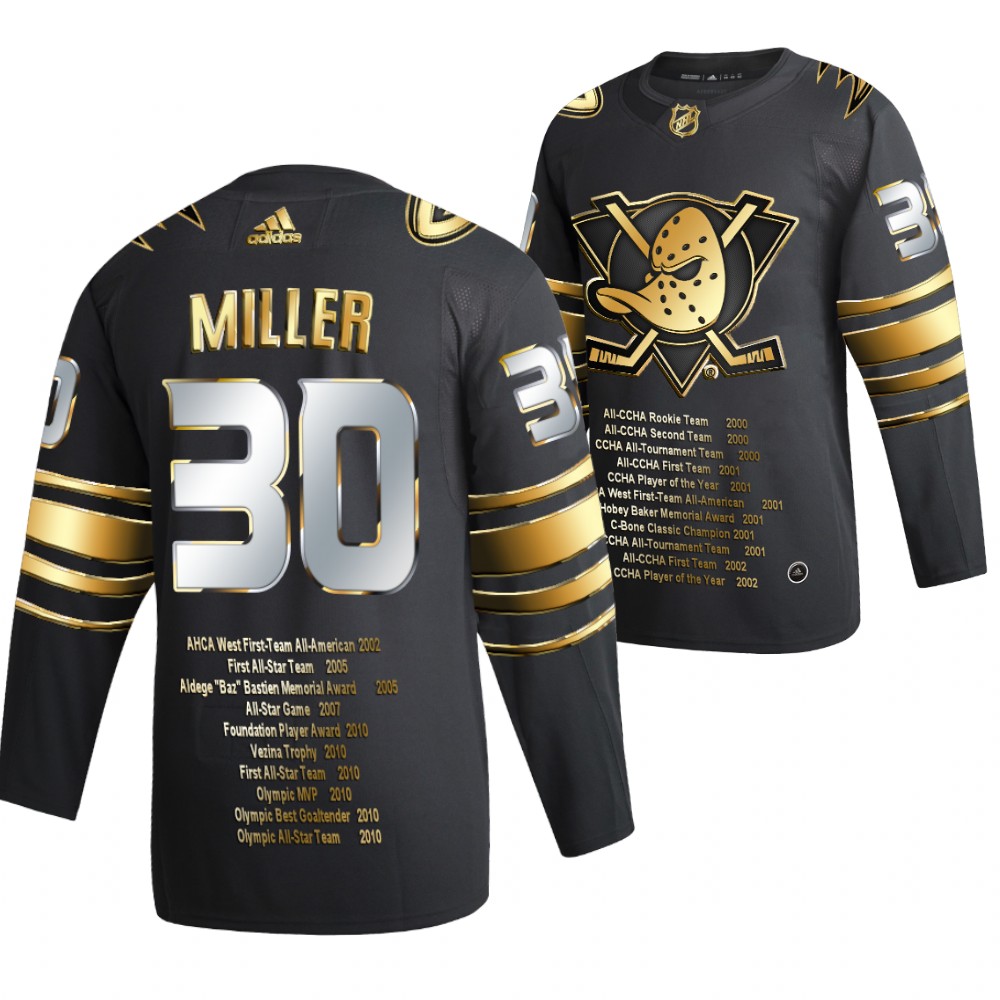 Ryan Miller Retired Ducks #30 Black Golden Jersey Winningest US-born Goalie