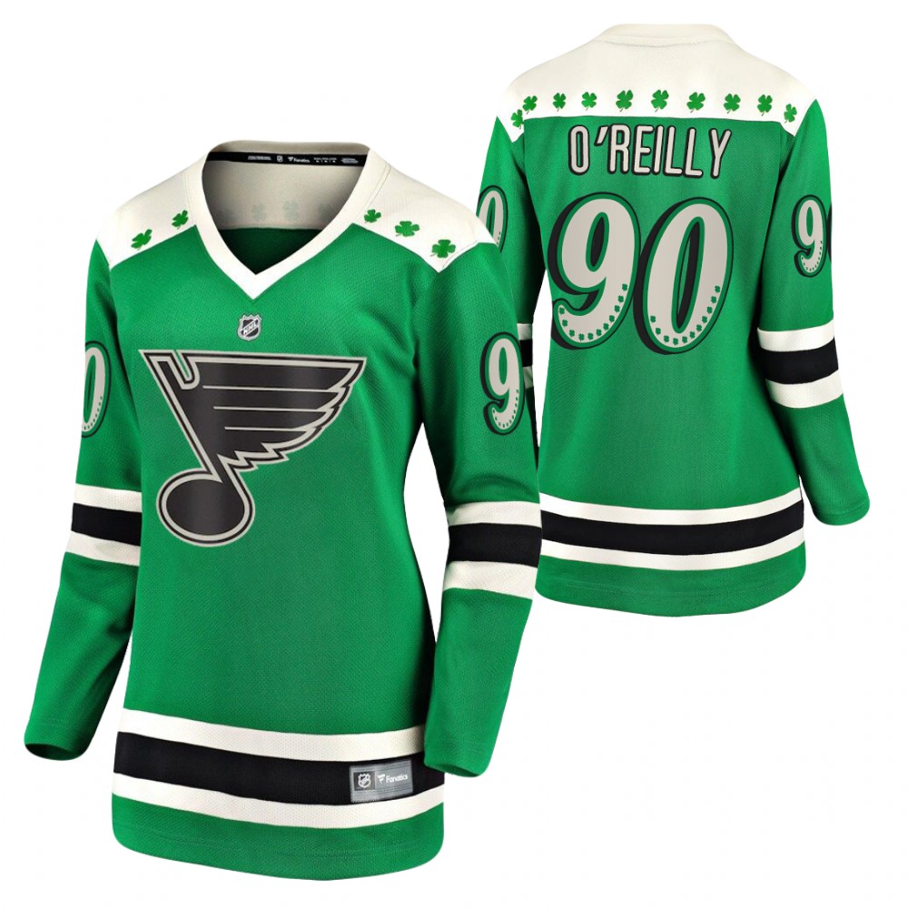 Ryan O'Reilly #90 Blues 2021 St. Patrick's Day Women Jersey Green