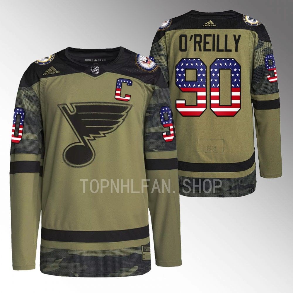 Ryan O'Reilly Blues Veterans Day Jersey Camo Warmup
