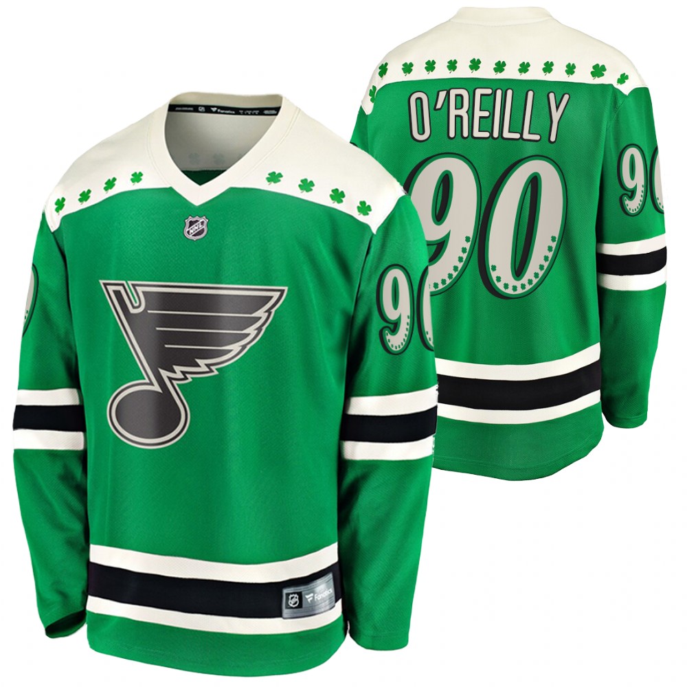 Ryan O'reilly Blues 2021 St Patricks Day Green #90 Jersey
