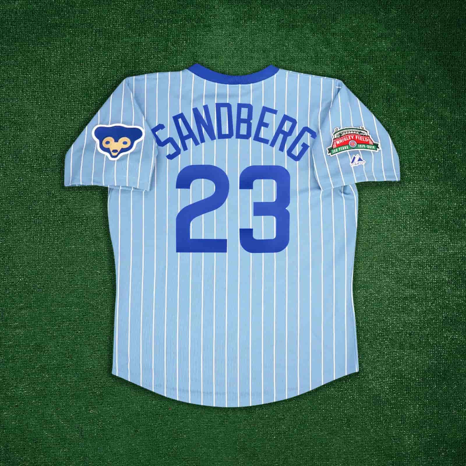 Ryne Sandberg Chicago Cubs Men's 1970's Wrigley 100th Blue Cooperstown Jersey