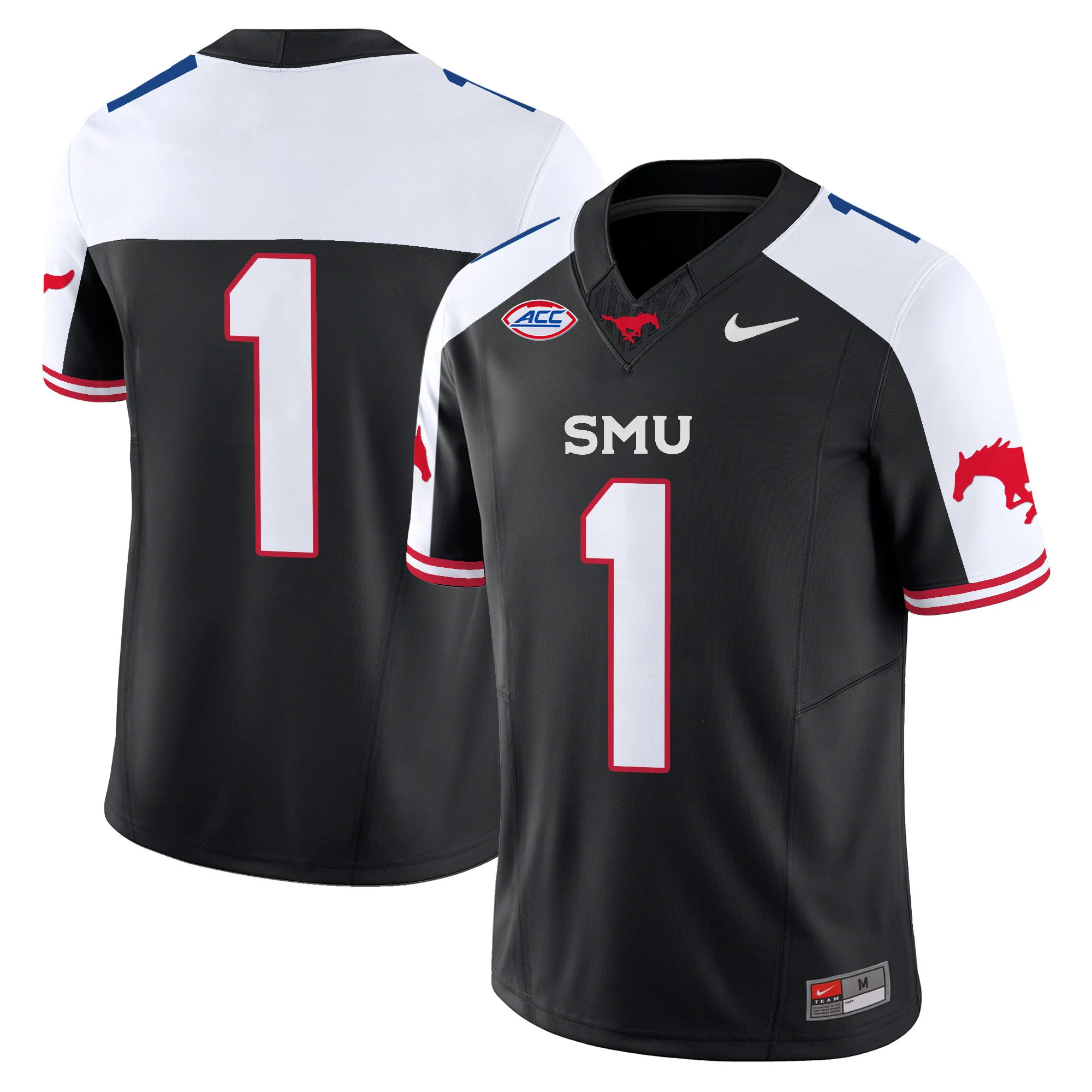 SMU Mustangs Icy Whites Vapor Limited  Football Jersey - All Stitched  BLACK ALTERNATE #1 no  name