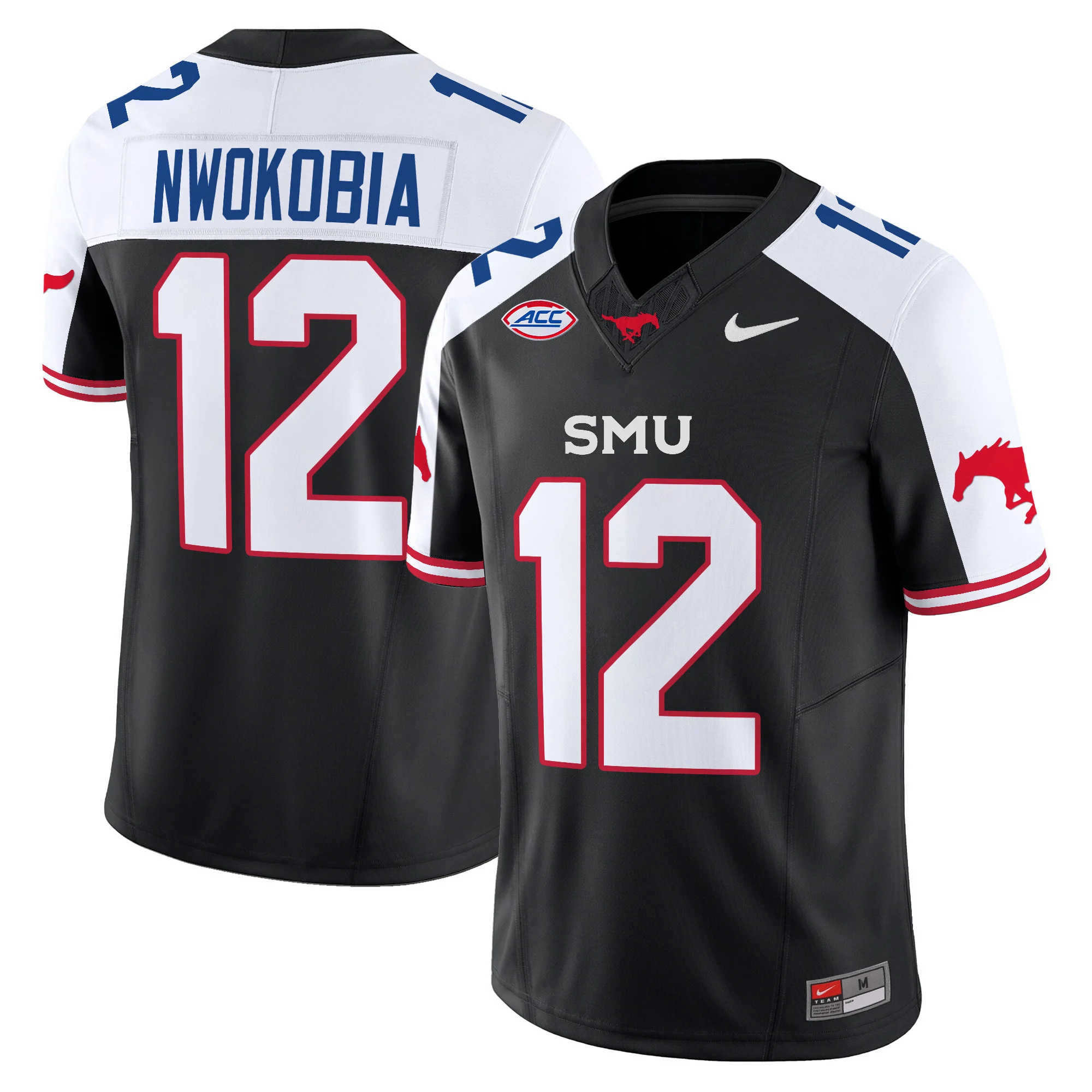 SMU Mustangs Icy Whites Vapor Limited  Football Jersey - All Stitched  BLACK ALTERNATE #12 ISAIAH NWOKOBIA
