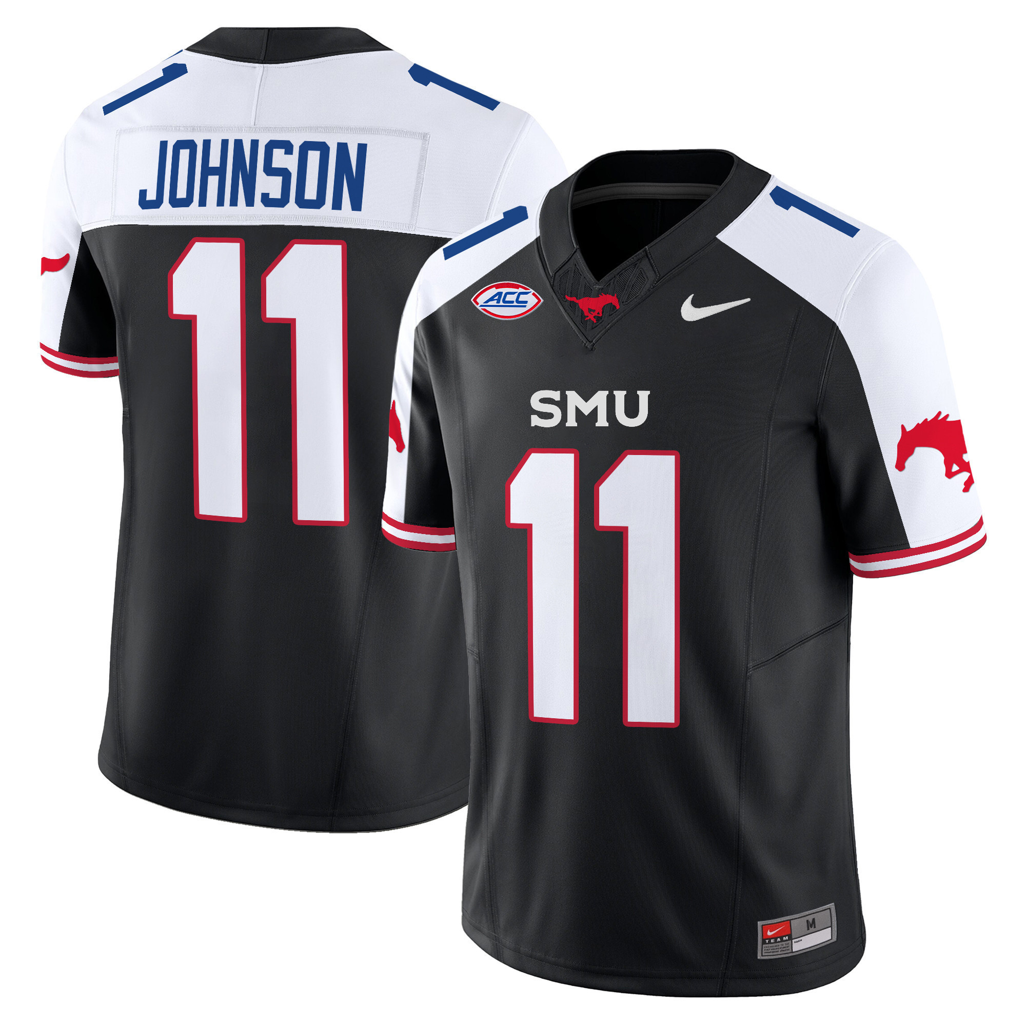 SMU Mustangs Icy Whites Vapor Limited  Football Jersey - All Stitched  BLACK ALTERNATE 11 LJ JOHNSON JR.