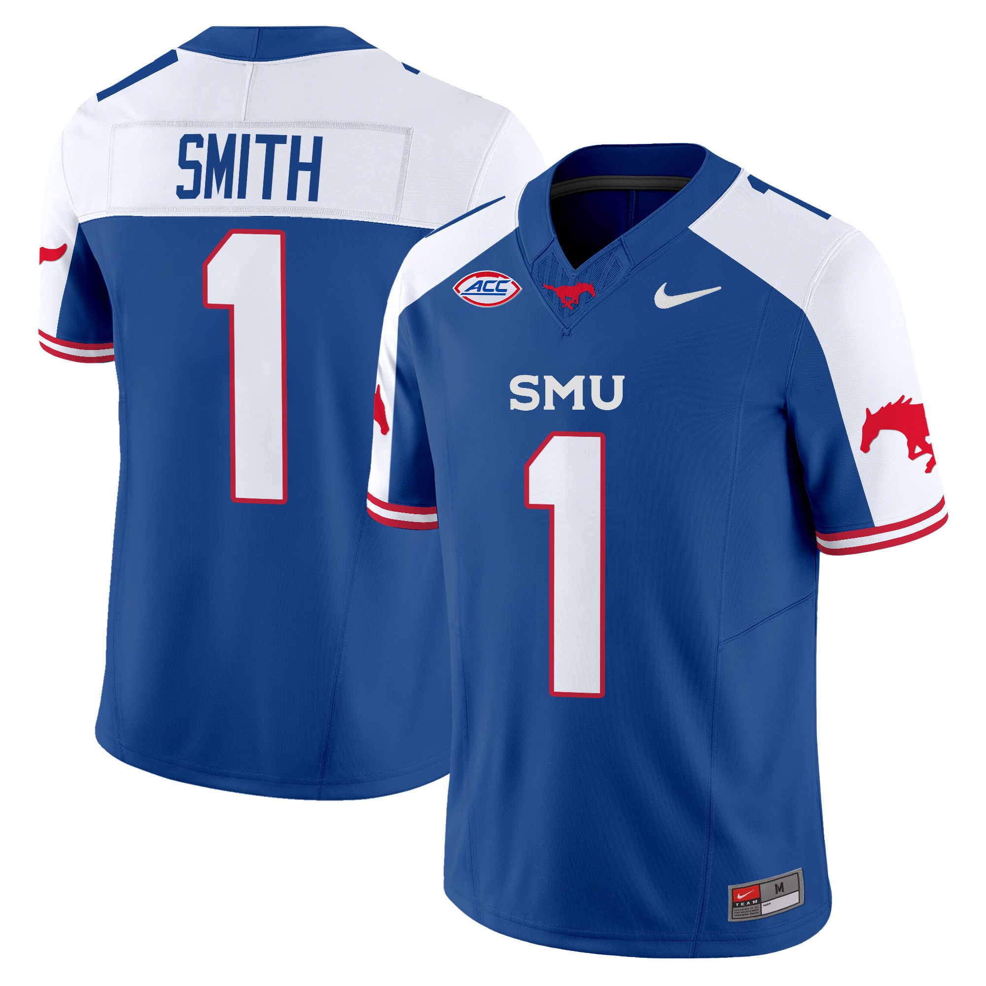 SMU Mustangs Icy Whites Vapor Limited  Football Jersey - All Stitched  Blue ALTERNATE #1 BRASHARD SMITH