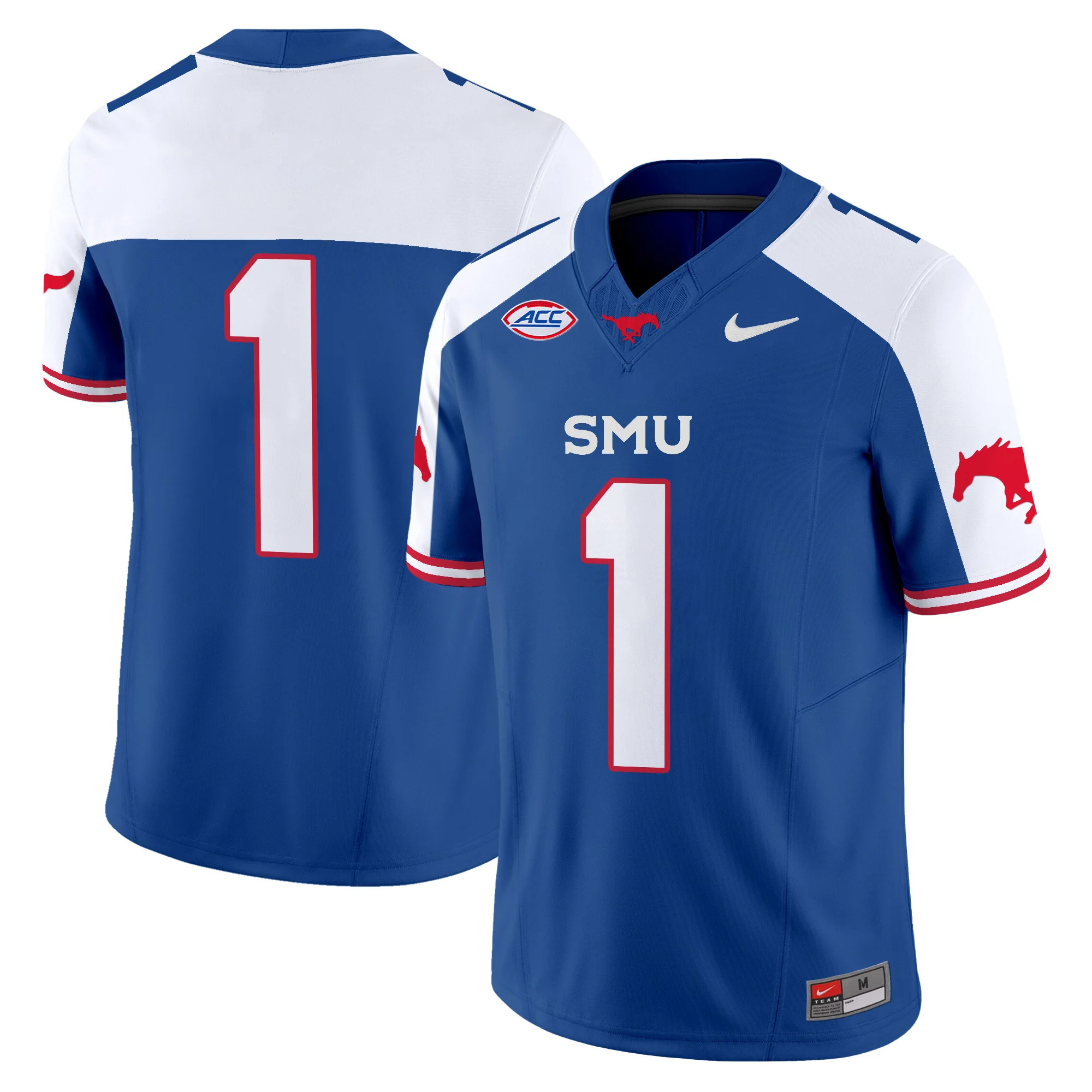 SMU Mustangs Icy Whites Vapor Limited  Football Jersey - All Stitched  Blue ALTERNATE #1 no  name