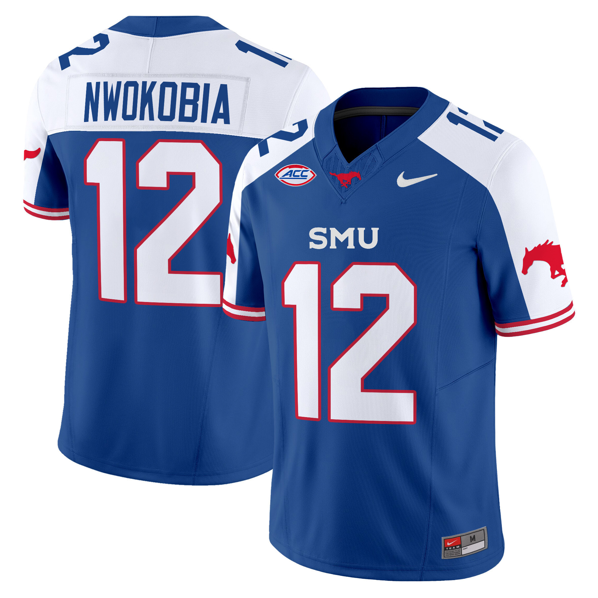 SMU Mustangs Icy Whites Vapor Limited  Football Jersey - All Stitched  Blue ALTERNATE #12 ISAIAH NWOKOBIA
