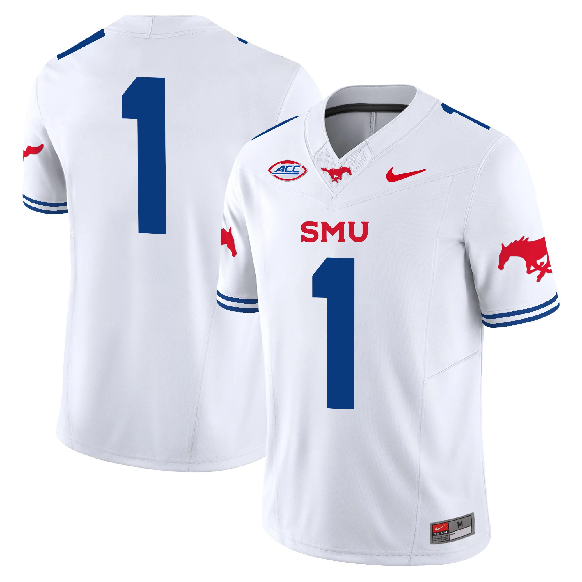 SMU Mustangs Icy Whites Vapor Limited  Football Jersey - All Stitched WHITE #1 no  name