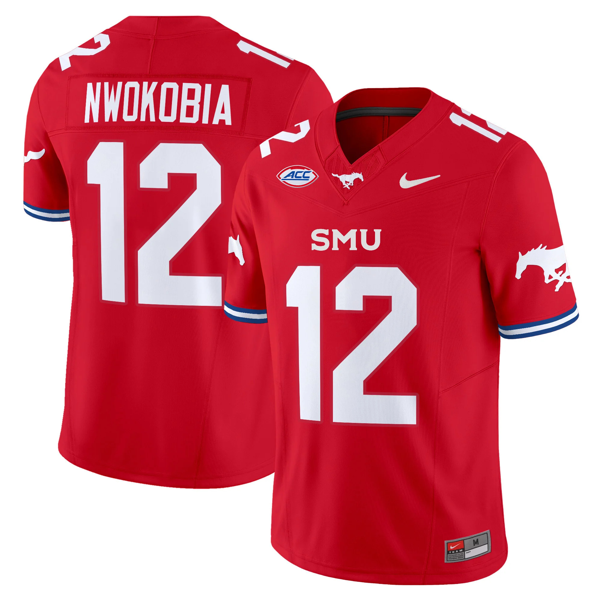 SMU Mustangs Icy Whites Vapor Limited  football Jersey - All Stitched  red #12 ISAIAH NWOKOBIA