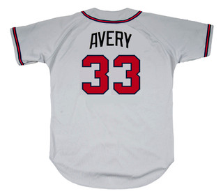 STEVE AVERY Atlanta Braves 1995 Away Majestic Throwback Baseball Jersey