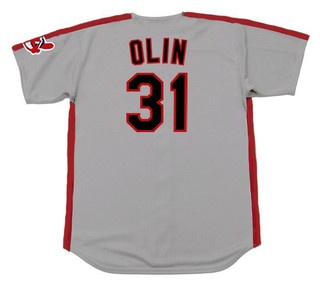 STEVE OLIN Cleveland Indians 1992 Majestic Throwback Away Baseball Jersey