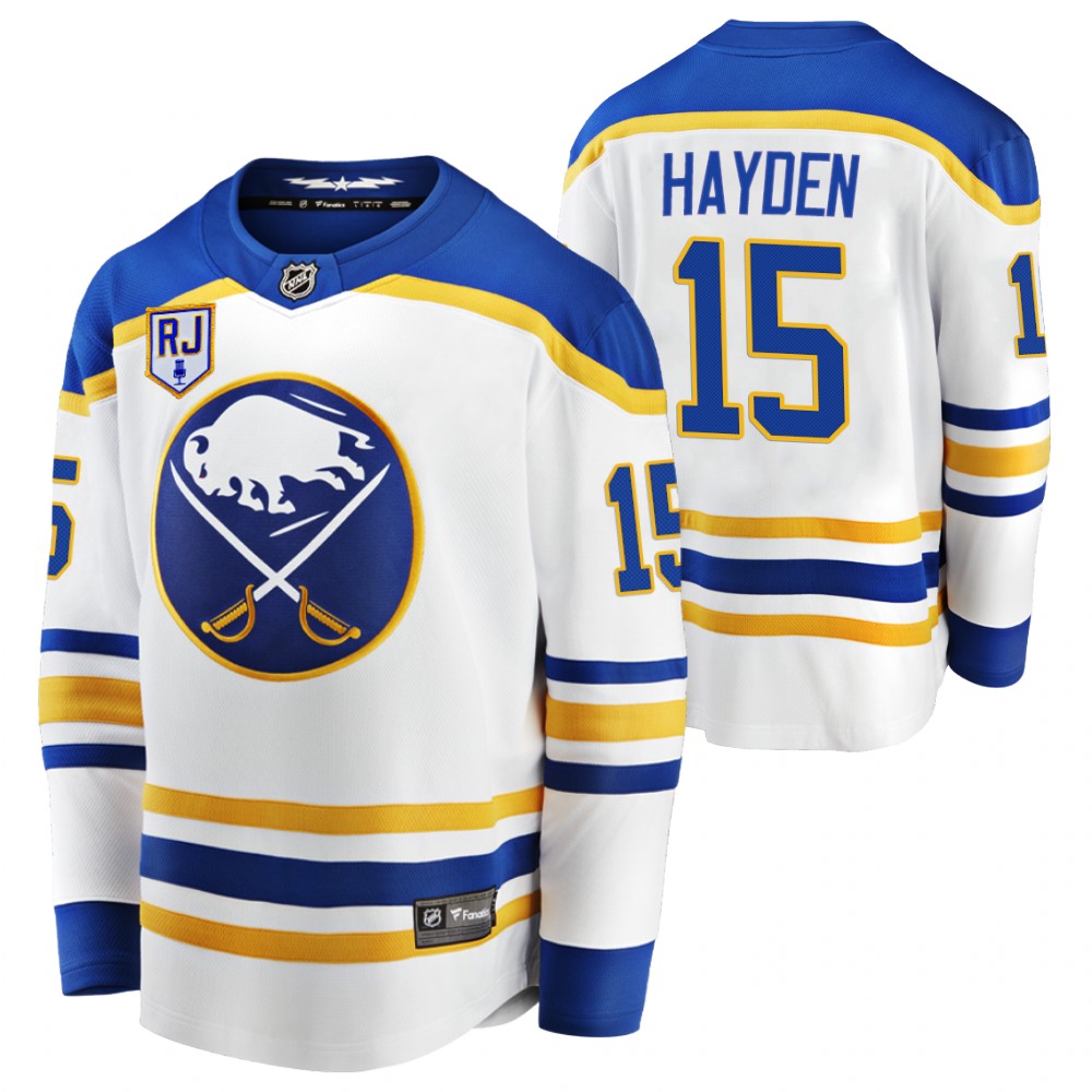 Sabres #15 John Hayden White 2022 Honor Rick Jeanneret patch Jersey
