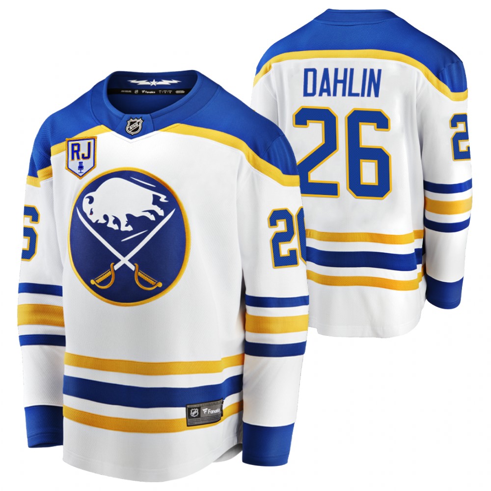 Sabres #26 Rasmus Dahlin White 2022 Honor Rick Jeanneret patch Jersey