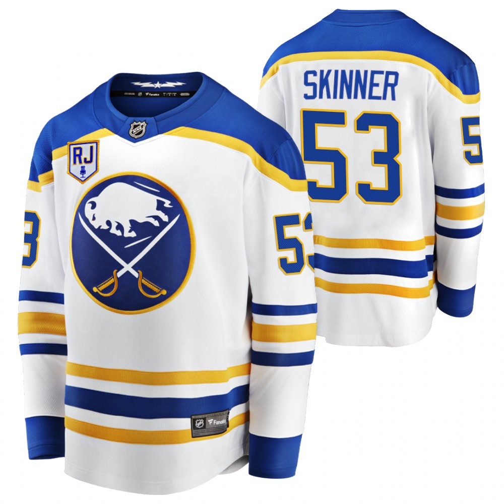 Sabres #53 Jeff Skinner White 2022 Honor Rick Jeanneret patch Jersey