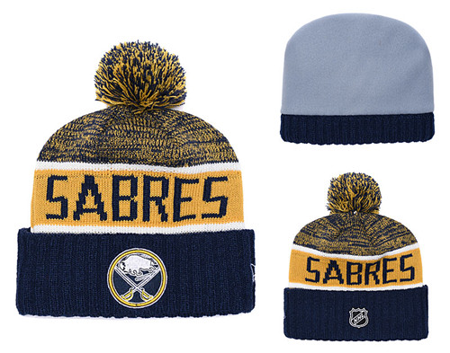 Sabres Fresh Logo Navy Yellow Pom Knit Hat YD