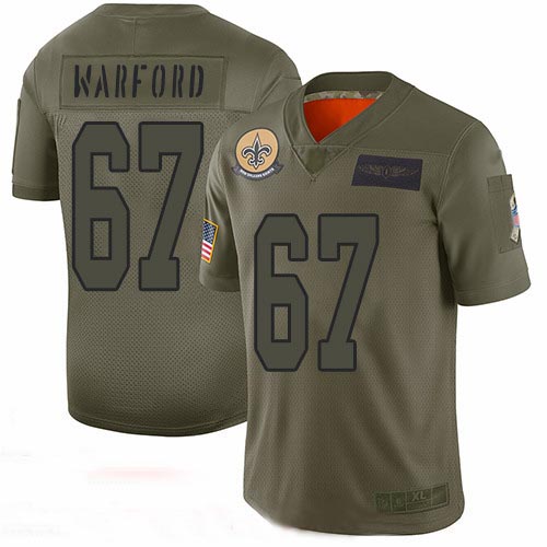 Saints #67 Larry Warford Camo Youth Stitched Football Limited 2019 Salute to Service Jersey