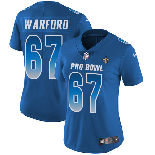 Saints #67 Larry Warford Royal Women's Stitched Football Limited NFC 2019 Pro Bowl Jersey