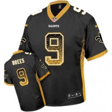 Saints #9 Drew Brees Drift Fashion Black EmbroideredJersey