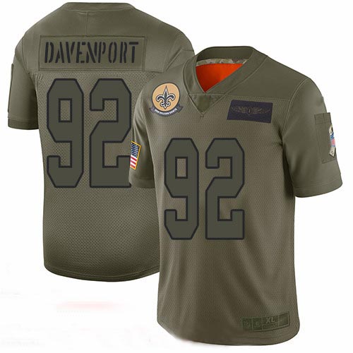 Saints #92 Marcus Davenport Camo Youth Stitched Football Limited 2019 Salute to Service Jersey