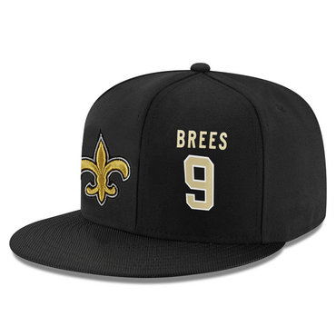 Saints 9 Drew Brees Black Adjustable Hat