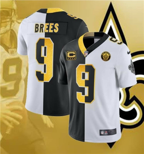 Saints Split #9 Brees White-Black Limited Jersey