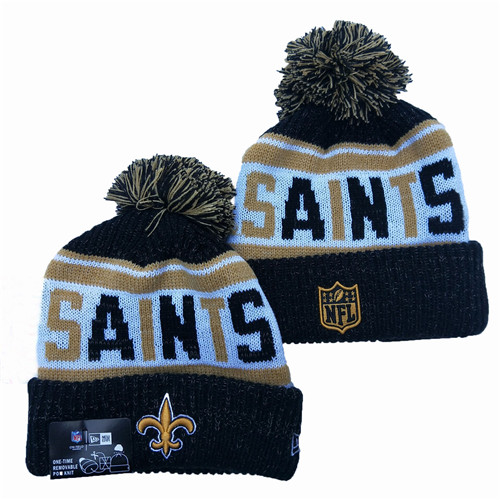 Saints Team Logo Black Pom Knit Hat YD