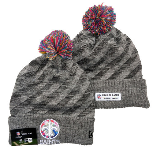 Saints Team Logo Gray 2020 NFL Crucial Catch Sport Pom Cuffed Knit Hat YD