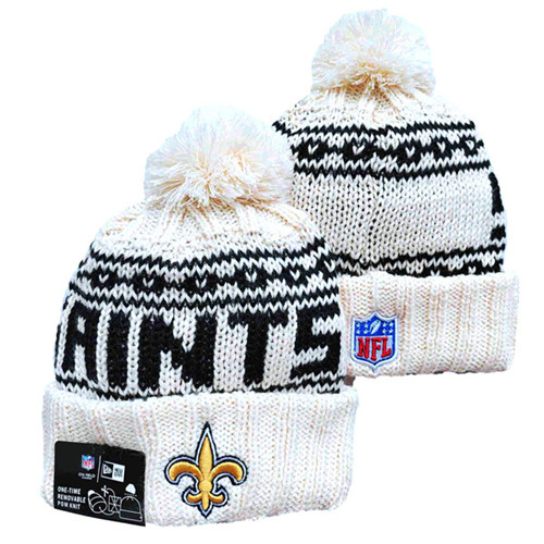 Saints Team Logo Pom Cuffed White Knit Hat  YD
