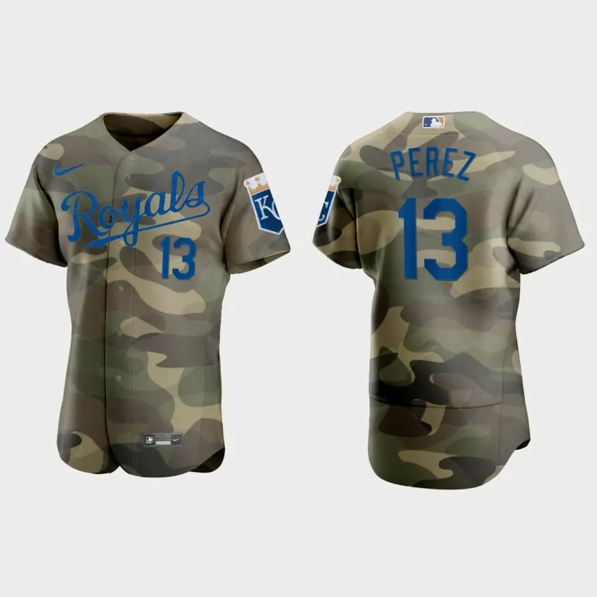 Salvador Perez Kansas City Royals 2021 National Armed Forces Day Authentic Jersey – Camo