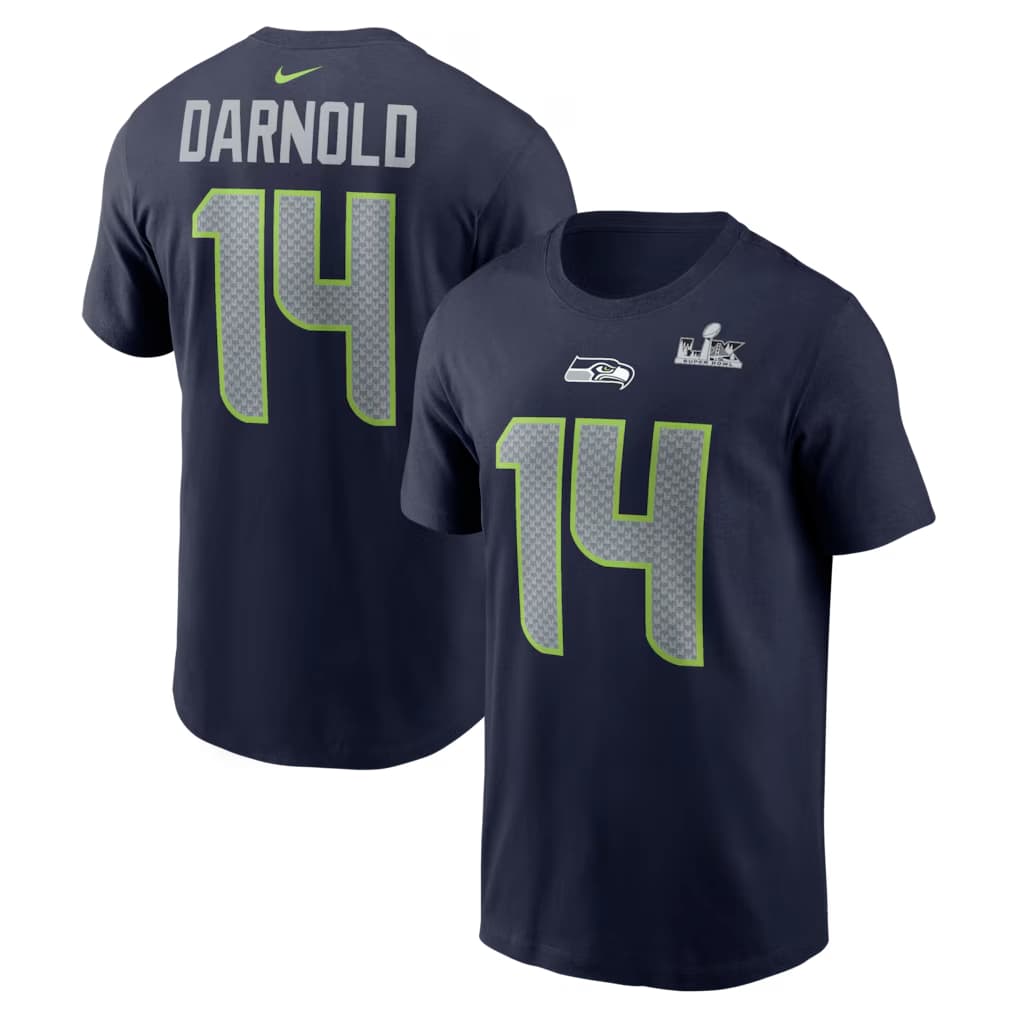 Sam Darnold Seattle Seahawks Nike Super Bowl LX Patch T-Shirt - College Navy
