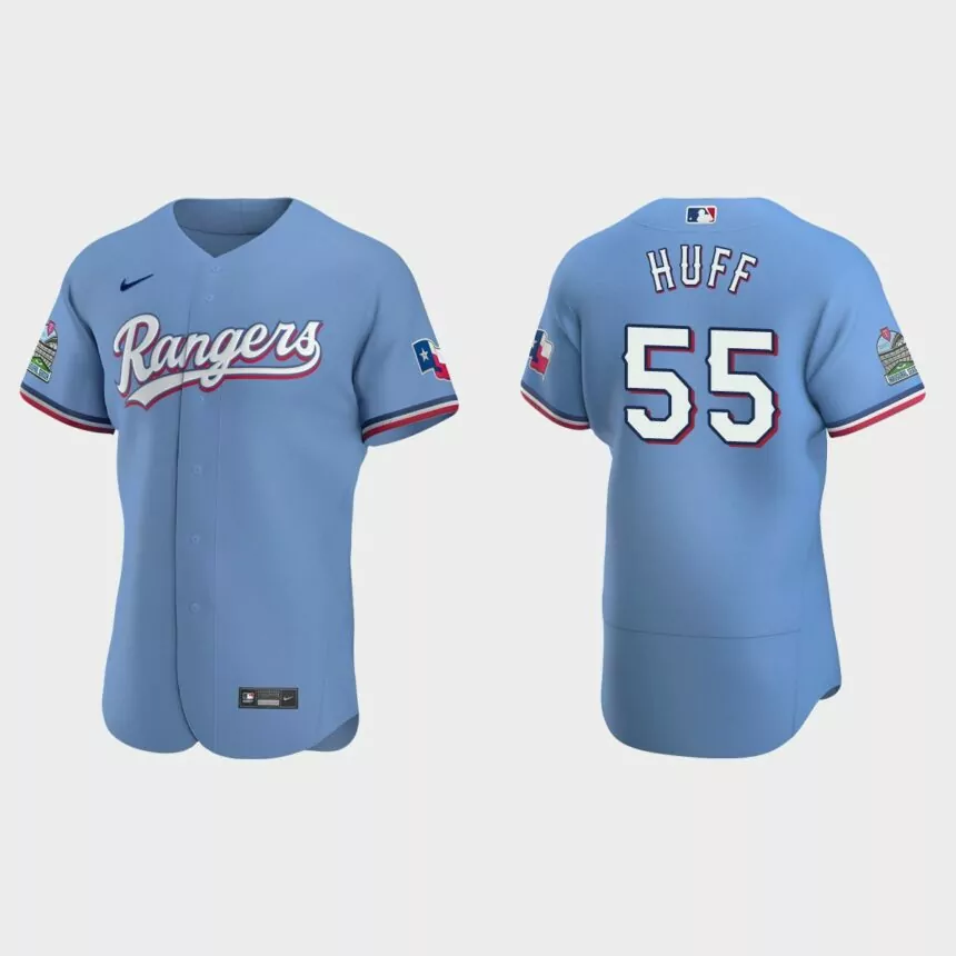 Sam Huff #55 Texas Rangers Authentic Alternate Jersey – Light Blue