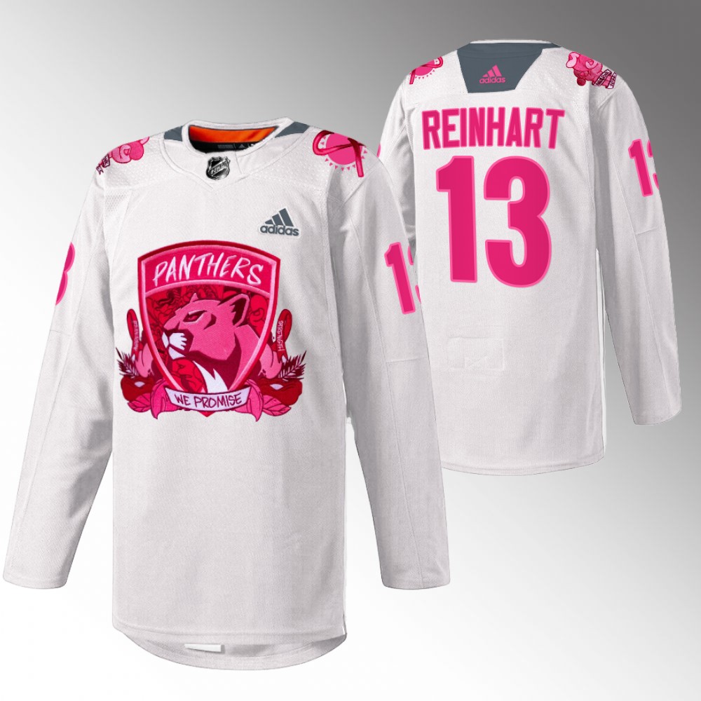Sam Reinhart Panthers Pink in the Rink Jersey White Warmup