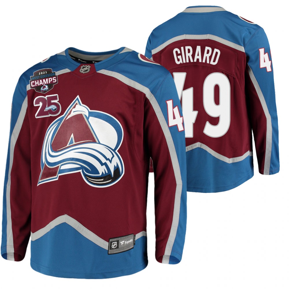 Samuel Girard Avalanche 2021 West Division Champions Burgundy Jersey