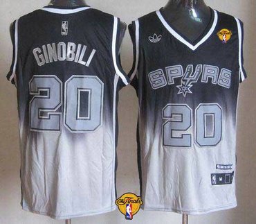 San Antonio Spurs #20 Manu Ginobili Black-Grey Fadeaway Fashion Finals Patch Stitched NBA Jersey
