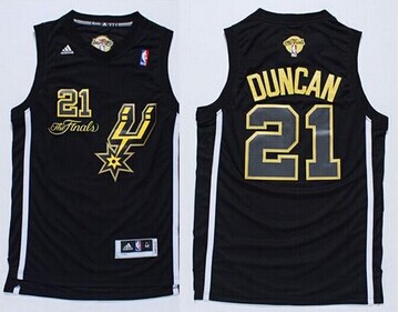 San Antonio Spurs #21 Tim Duncan Black(Gold No.) Champions Stitched NBA Jersey